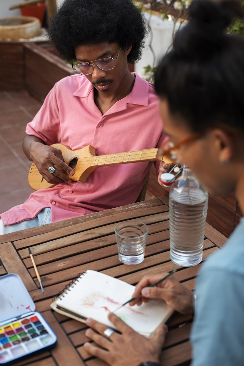 side-view-friends-making-music